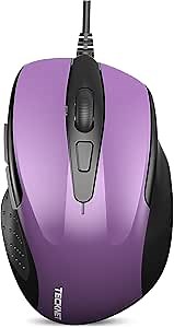 TECKNET USB Wired 6-Button Mouse With 4 Adjustable DPI, Optical Computer With Ergonomic Design and 5FT Cord for Laptop, Chromebook, PC, Desktop, Mac, Notebook - Purple