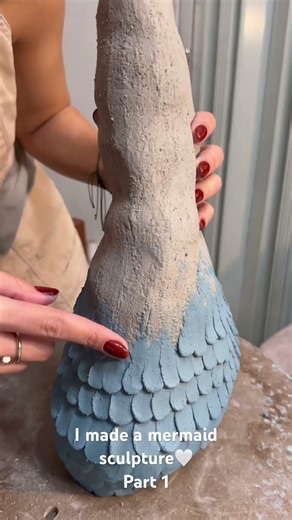 I made a mermaid sculpture! 🧜‍♀️ part 1 #clay #ceramic #diy #art
