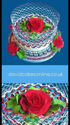 Cake decorating ideas with string work Lambeth piping icing techniques and red fondant roses