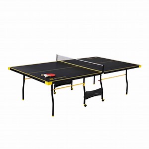 MD Sports Official Size Ping Pong Table Tennis Table, 4 Piece Foldable Design with Net & Accessories, Black/Yellow