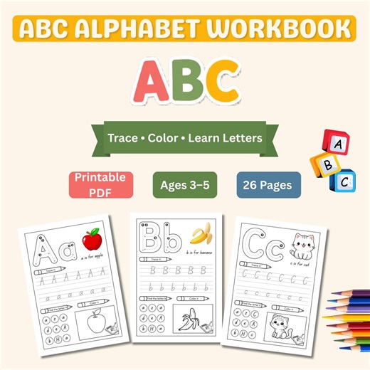 ABC Tracing Worksheets Printable PDF | Preschool Alphabet Workbook Kids - Etsy