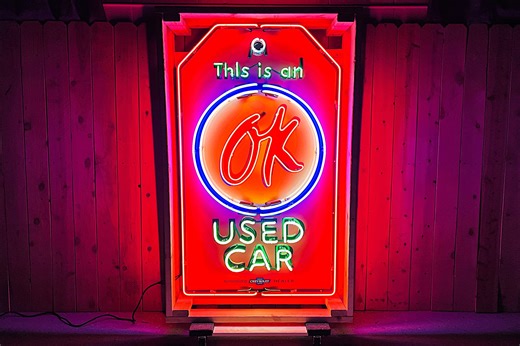 No Reserve: Neon Chevrolet OK Used Car Tag Sign