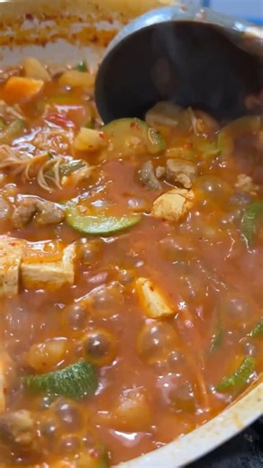 Spicy Zucchini Soup 🔥🥵🥘 Inspired by Netflix’s Culinary Class Wars Recipe: 300g pork 3T scallion 1T Garlic 1/2t ginger 1T Soy sauce 3T Pepper Flakes 2QT Water or Rice Water 2T Gochujang (Pepper Paste) 2T Salted Shrimp 1T Fish Sauce 1.5 Zucchini 1/2 Onion 1 Potato 200g Firm Tofu Enoki Mushroom #culinaryclasswars #netflix #koreanfood #recipe #recipes | Chris Cho