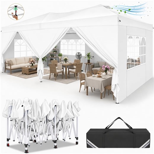 COBIZI 10x20 ft Pop Up Canopy Tent with Sidewalls, Waterproof UPF 50 , Air Vent, Easy Setup for Outdoor Party and Wedding, White