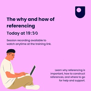 Don’t forget to join us TODAY at 19:30 to learn how to reference correctly and for advice on where to go for support. This session will suit you whether you’re new to referencing or need a refresher.  https://ow.ly/cmz950Ty9iC Don’t worry if you can't make it. A session recording is available for you to watch. #OUstudents | The Open University Library | Facebook