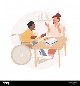 In-home tutoring isolated cartoon vector illustration. Students with special needs tutor, home tutoring for disabled, child in a wheelchair learning with teacher at the desk cartoon vector Stock Vector Image & Art - Alamy