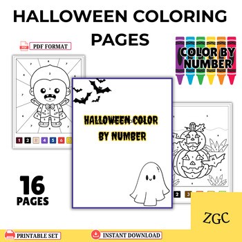 Halloween Color by Number Worksheets | 16 Printable Spooky Coloring Pages PDF