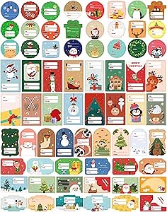 Ozepao 144 Pieces Christmas Name Tags Stickers, Gift Tags for Christmas Presents, Holiday Sticker Labels for Cards or Bags Decor (72 Designs 2 Each)