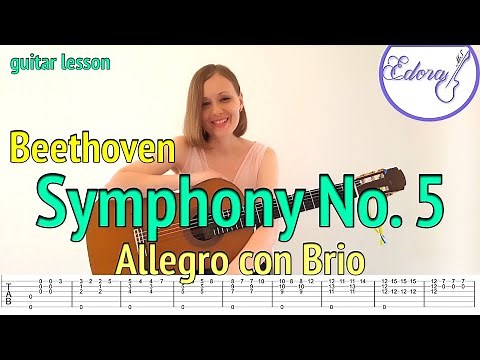 SYMPHONY 5 Fingerstyle Guitar Tutorial with on-screen Tab - Ludwig van Beethoven - Allegro con Brio
