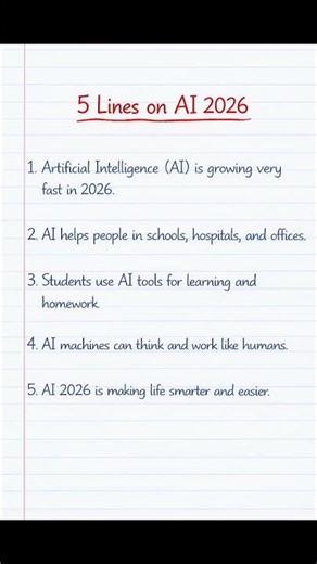 5 Lines on AI 2026 | Artificial Intelligence Essay