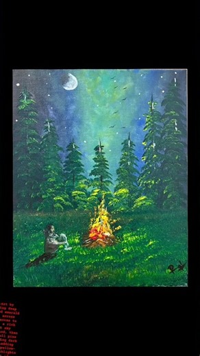 Learn to paint this cozy night campfire scene step-by-step! 🌲🔥✨ #Painting #ArtTutorial #Acrylics