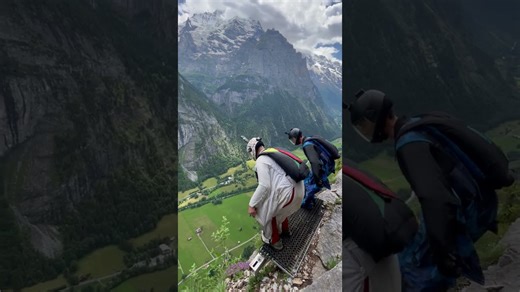 Two-way BASE jump from high nose