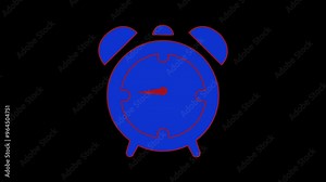 Simple alarm clock icon animation, clock icon. alarm icon. on black background