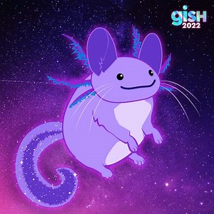 Introducing our newest #GISH Mascot: CHILLAX! He is part chinchilla, part axolotl – but all good vibes! Learn more: https://www.gish.com/introducing-chillax/ | GISH