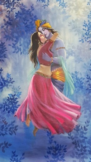 Kalyani's Canvas on Instagram: "Celestial 💙 acrylic on canvas. Nothing is as validating as getting to repaint an older work.. It feels like being reassured that one's not completely wrong for doing what one does.( One is me. I am one.) Thank you so much @nithya__lakshmi___ for being so encouraging and kind, for trusting me with this🙏💙 Will share the time-lapse soon Hope you'll like this 💙 . . . . . . #commissionedartwork #contemporaryartworks #radhekrishnaworld"