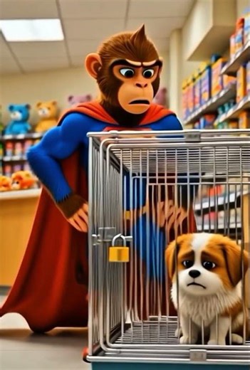 Monkey Superman Meets His True Weakness 🐶 #animatedadventure #epic