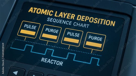 Atomic layer deposition sequence chart for reactor semiconductor industry production process and technology, highlighting pulse and purge steps