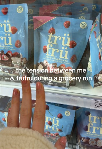 & i always fold for the chocolate covered raspberry 😔 @Trü Frü #trufru #relatable #frozenfruit #groceryfinds #healthysnacks