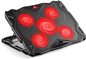 havit Laptop Cooling Pad Computer Quiet Cooler with 5 Quiet Fans and 2 USB Ports, Portable Cooling Stand with LED Light for 14-17 Inch Laptop (Red)