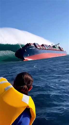 Massive Cargo Ship Struggles Against Giant Rogue Wave In Rough Seas