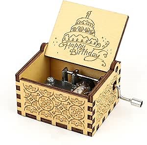Happy Birthday Music Box Gift - Bday Gift for Daughter Son Wife Husband Boyfriend Girlfriend Wooden Hand Crank Musical Box Play Happy Birthday to You