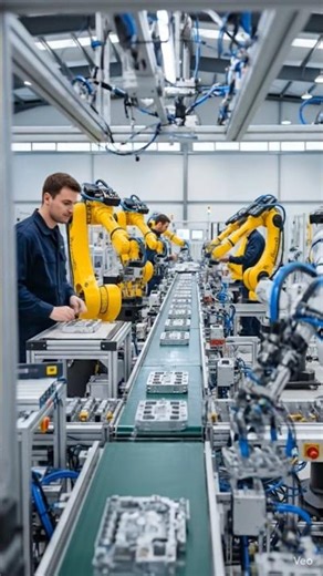 “Amazing Technology! Engineers and Robots Working Together in a Smart Factory 🤖⚙️