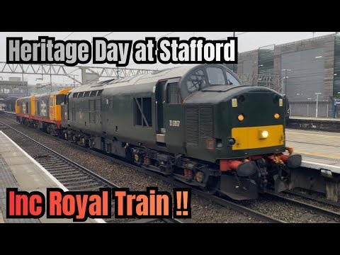 TRAINS at Stafford Station…inc ROYAL TRAIN. 50050 Returns. 17 Coach Rail Tour Stock. Class 20 Galore