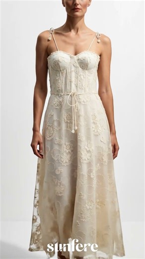 Serenade In The Sun Beige Floral Lace Spaghetti Strap Maxi Dress