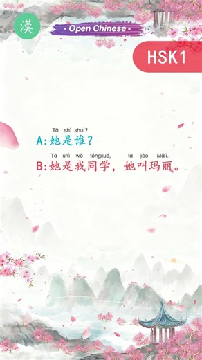 👩‍🎓 HSK1 Introduction Dialogue: Who is she? She is my classmate, her name is Mary.她是谁？她是我同学，她叫玛丽。