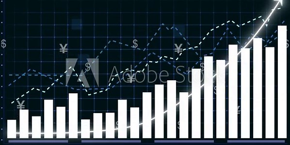 Business growth concept in allusive graph chart showing marketing sales profit increasing to future target . Excellent financial status of corporate business rise up. business growth chart animation