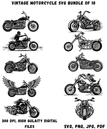 Vintage Motorcycle SVG Bundle, Biker Svg Files, Motorcycle PNG Clipart, Chopper Bike SVG, Retro Biker T-shirt Design, Cricut Cut Files - Etsy