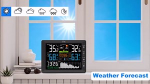 Urageuxy Wireless Weather Station with Indoor Outdoor Thermometer, Atomic Clock, 8.3" Large Color Display, Barometric Pressure Monitor, Forecast, 328ft Range for Home, Patio, RV, Garage