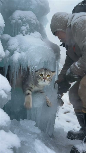 Shocking Wild Cat Frozen in Ice Saved During Brutal Winter Storm | Caught-on-Phone Rescue #cat #reel