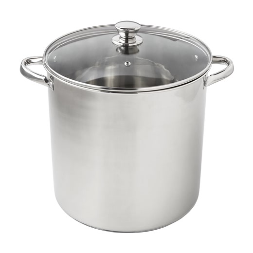 Mainstays Stainless Steel 16-Quart Stock Pot with Glass Lid, Induction Compatible, Stainless Steel, Dishwasher Safe