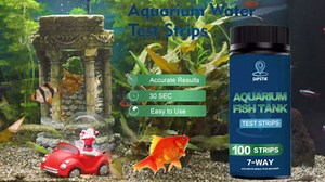 Aquarium Test Strips, 7-Way Freshwater Saltwater Fish Tank Pond Test Kit, 100 Strips, Nitrate, Nitrite, Chlorine, Hardness, Alkalinity, Carbonate, pH