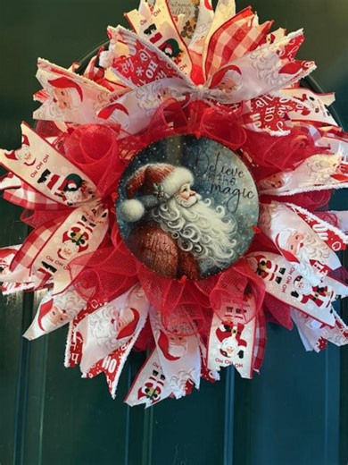 Santa Wreath / Christmas Deco Mesh Wreath / Rustic Holiday Wreath - Etsy