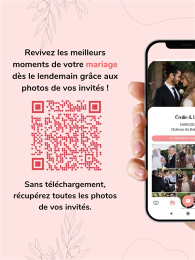 Retrouvez toutes nos fonctionnalités en cliquant sur le lien dans notre bio 💕 Avec Wedswan, retrouvez tous vos souvenirs au même endroit et offrez à vos invités une expérience interactive incroyable! Le tout sans téléchargement juste avec un QrCode! En scannant le QR code, vos invités pourront : - Confirmer leur présence (RSVP). - Voir le programme complet de la journée. - Partager instantanément toutes leurs photos. - Vous laisser des messages dans votre livre d'or. Le QR code peut être ajouté
