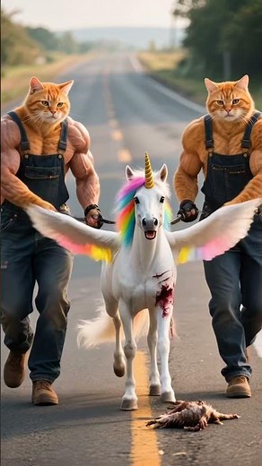 The unicorn was captured and brought to the circus #catvideos #catshorts #funny #aicat #cat #cute