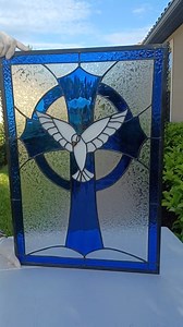 Large Stained Glass Cross / Dove and Cross /religious Glass Art / Cross Window Panel / Cross in Stained Glass / Religious Gift/dove of Peace - Etsy