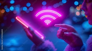 Business using smartphone with wifi icon. Close-up view of connecting smartphone to wifi, wireless access connection sharing network on internet concept 4k mp4 sparkling