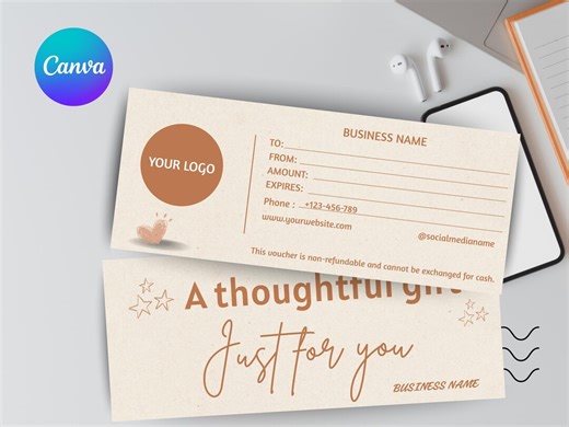 Editable Gift Certificate Template | Canva Printable Voucher (8.5x3.5) - Etsy