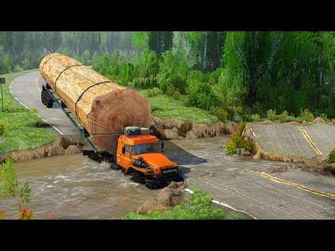 Crazy Logging Truck Transports Giant Trees Across Dangerous Rivers