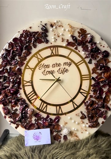 Handmade Resin Wall Clock with Real Flowers