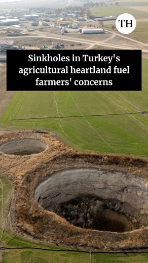 The Hindu on Instagram: "Hundreds of sinkholes have emerged in Turkey's central agricultural region due to dwindling ‍rainfall and receding groundwaters, causing concern among farmers and environmental experts ​who see it as a worrying sign of climate ‌change. Gaping sinkholes pockmark farmland producing maize, wheat and ​sugar beet in Karapinar in Konya province, with more than 10 packed into a field in places. In mountainous areas, vast, ancient sinkholes previously filled with water have now