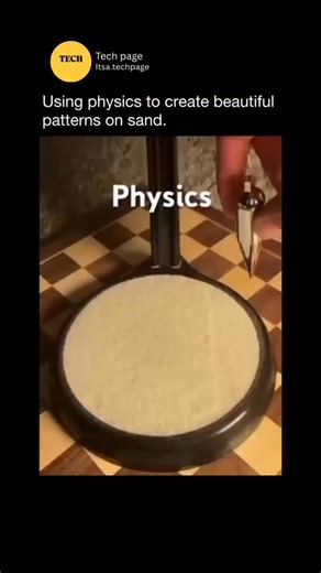 Tech page on Instagram: "Using physics to create beautiful patterns on sand involves the interplay of vibration, sound, and motion. When a surface covered with sand is vibrated at specific frequencies, the sand grains move and settle into distinct geometric shapes known as Chladni patterns. These formations occur because the vibrations create areas of high and low energy—sand moves away from high-energy zones and gathers along nodal lines where there is no movement. By adjusting the frequency or