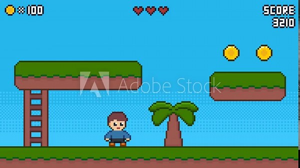 8-bit pixel art man idle on platformer game screen. looped animation 4k 30fps Stock Video