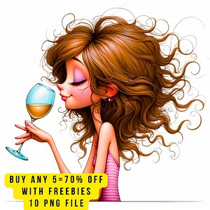 10 Quirky Cartoon Wine Girl PNG Clipart, Curly Hair Glam Girl Clip Art, Wine Lover Drunk Woman Illustration Cute Party Girl, Birthday Girl - Etsy