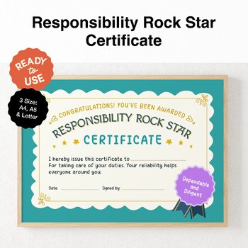 Responsibility Rock Star Certificate of Achievement | Award Certificate