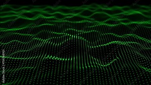 Particles wave animation. Data wave or water waves slice background. Looped. Dot terrain cold waves. Big data wave animation. futuristic wave background with particles, slow motion on black background