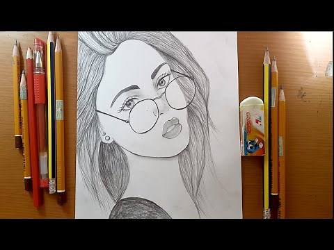 Disegni facili |disegnare Una ragazza con bei capelli Pencil Sketch |How to draw a Girl with Glasses